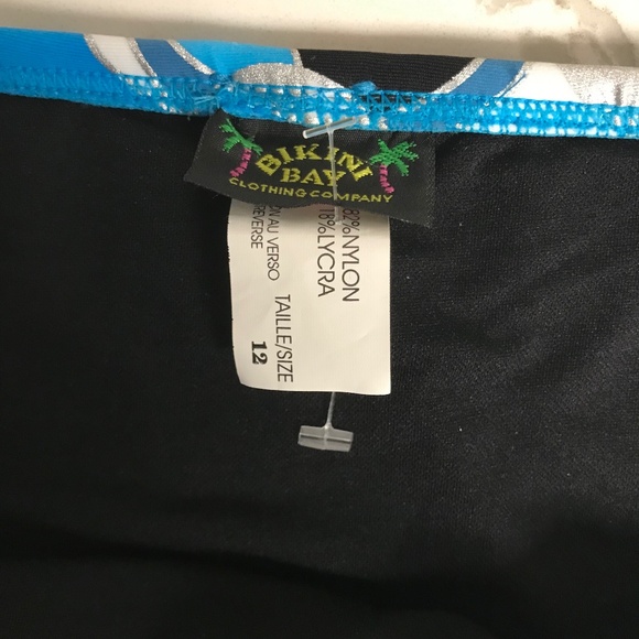 Bikini Bay Skirted Swimsuit bottom Women’s US 12 Blue Silver Black Circles - Picture 4 of 9